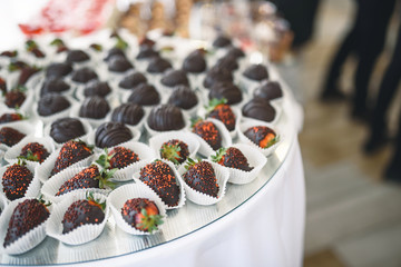 chocolate desserts on tray