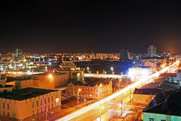 Fototapeta na wymiar View of the night city of Chelyabinsk