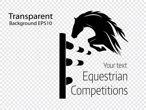 Equestrian competitions - vector illustration of jumping horse on transparent background - logo