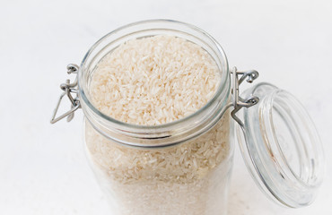  rice in a jar on a white background