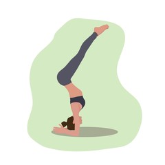 Set of yoga exercises. Vector graphic in flat style. Girl performs different yoga poses. Healthy lifestyle. Fitness workout