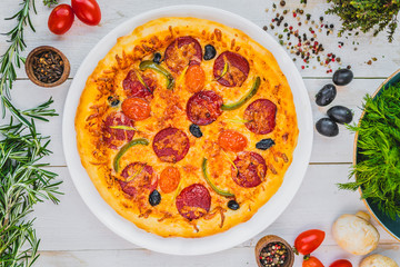 pepperoni pizza. view from above. Italian food. beautiful serving