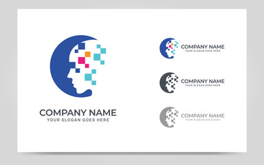 People abstract head logo.Modern human face graphic illustration.