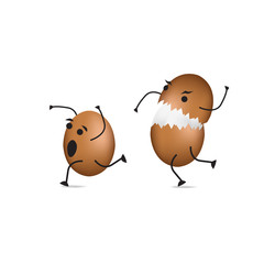 Cute egg faces. Easter eggs friends with funny face vector set, friendly caricature breakfast egg persons isolated on white background