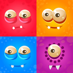 Funny Faces of Cute Monsters Collection, Cute Aliens Various Emotions Vector Illustration