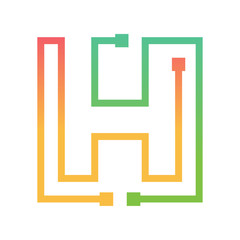 Letter H logo Square shape Colorful Technology and digital abstract dot connection