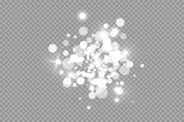 Glow light effect. Vector illustration. Christmas flash dust. White sparks and glitter special light effect. Vector sparkles on transparent background. Sparkling magic dust particles