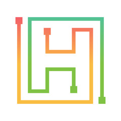 Letter H logo Square shape Colorful Technology and digital abstract dot connection