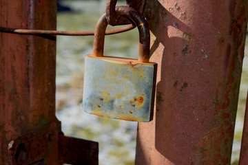 padlock on old door, closed door, stop coronovirus