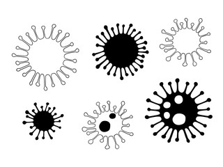 Coronavirus bacteria icons. Hand drawn sketch style. Stop epidemic. Danger. Red, black and white vector elements on white.