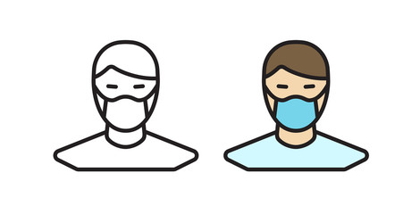 Symbol of a man in a medical mask. Simple vector illustration of a face mask.