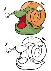 Fotobehang Vector Illustration of a Cute Cartoon Character Snail for you Design and Computer Game. Coloring Book Outline Set  © liusa