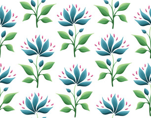 Blue garden floral, spring flower seamless pattern