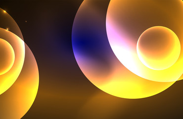 Neon shiny transparent glowing circles with light effects. Techno futuristic vector abstract background For Wallpaper, Banner, Background, Card, Book Illustration, landing page