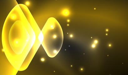 Glowing neon shiny transparent abstract geometric shapes with light effects. Techno futuristic vector abstract background For Wallpaper, Banner, Background, Card, Book Illustration, landing page