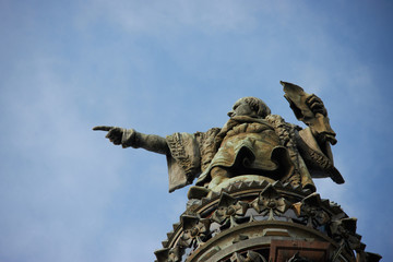 A statue dedicated to Christopher Columbus in the city centre of Barcelona, Spain