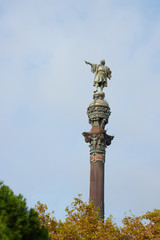 A statue dedicated to Christopher Columbus in the city centre of Barcelona, Spain