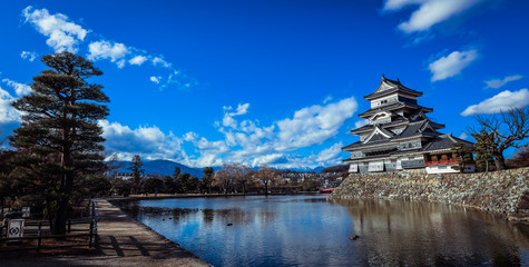 Fototapeta premium Reflexion of the Matsumoto Castle in the Water Surface, Japan