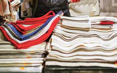 Handmade linen tablecloths at Riga Christmas market stand new