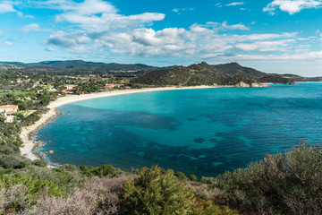 Fototapeta na wymiar The Beautiful coastline of Campus and its turquoise sea, Sardinia