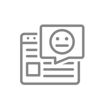 Website with neutral face in speech bubble line icon. User feedback, customer unsatisfaction symbol