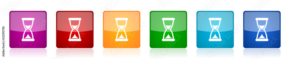Fototapete time icon set, colorful square glossy vector illustrations in 6 options for web design and mobile ap