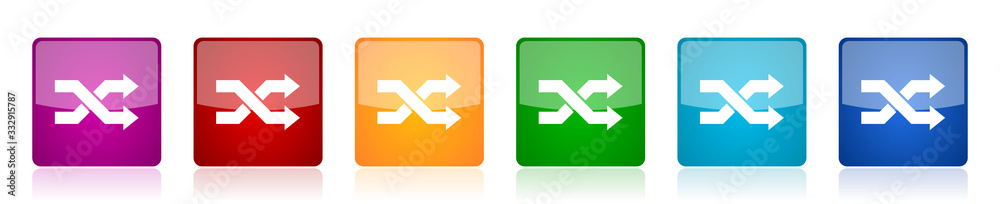 Aufkleber Aleatory icon set, colorful square glossy vector illustrations in 6 options for web design and mobile applications
