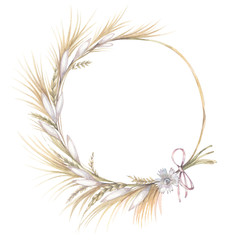 Obraz premium Romantic wedding flower wreath. Hand drawn watercolor illustration.