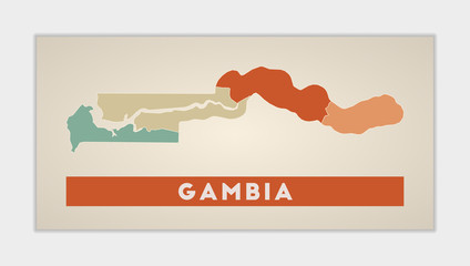 Gambia poster. Map of the country with colorful regions. Shape of Gambia with country name. Vibrant vector illustration.