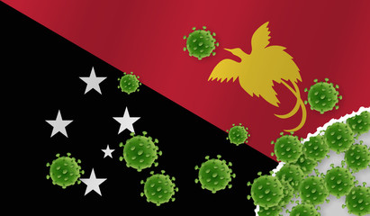  Flag of Papua New Guinea. with outbreak virus. Epidemic or Pandemic coronavirus, sars, mers, influenza...