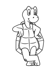 Cartoon Animal Turtle or Tortoise. Raster illustration. For pre school education, kindergarten and kids and children. Coloring page and books, zoo topic. With smiling happy face, friendly reptile