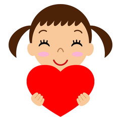 笑顔で赤いハートを持つ少女　ベクターアイコン