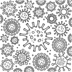 Coronavirus Black and White Doodle Illustration.