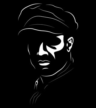 Vector clip art portrait of a person . High contrast over black background. Easy editable layered vector illustration.