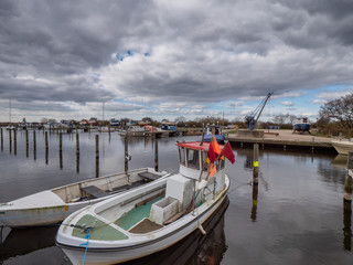 Fototapeta premium Stauning very small harbor by Ringkoebing fjord, Denmark