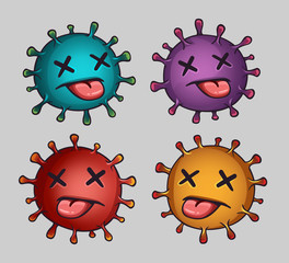 Coronavirus dead characters with faces. Vector illustration