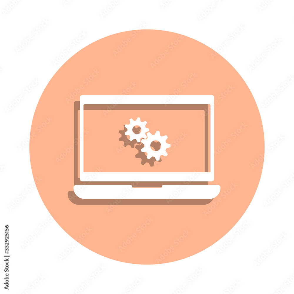 Poster mechanism in the computer badge icon. simple glyph, flat vector of engineering icons for ui and ux, 