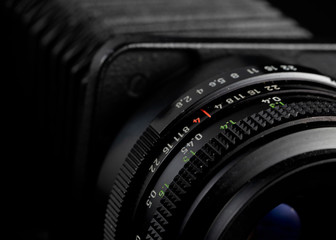 Macro lens with macro bellow closeup view