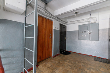 Russia, Moscow- November 20, 2019: interior room public place, porch. doors, walls, corridors