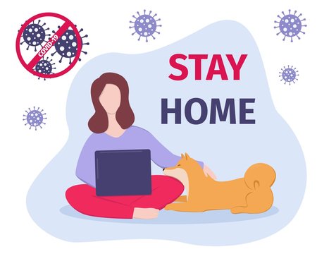 Coronavirus outbreak. Stay home. COVID-19 pandemic. Quarantine concept. Work from home. Isolated vector illustration for poster, banner. Stock illustration.