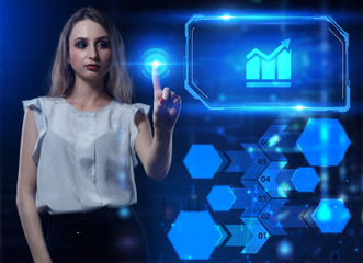 Business, Technology, Internet and network concept. Young businessman working on a virtual screen of the future and sees the inscription: