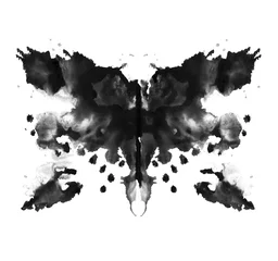 Fototapete Schmetterlinge im Grunge Rorschach test ink blot illustration. Psychological test. Silhouette of black butterfly isolated. 
