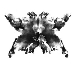 Rorschach test ink blot illustration. Psychological test. Silhouette of black butterfly isolated. 