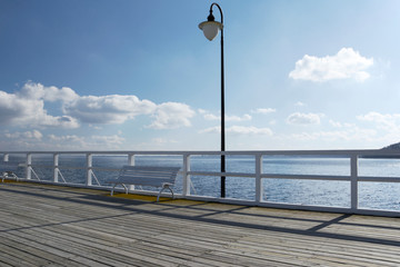 empty white pier in Gdynia at the Baltic Sea (Poland)