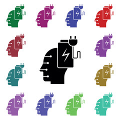 Plug in mind multi color icon. Simple glyph, flat vector of human mind icons for ui and ux, website or mobile application