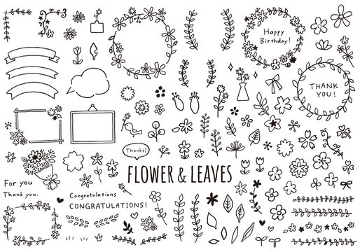 花や葉っぱの手描きイラストセット Stock Vector Adobe Stock