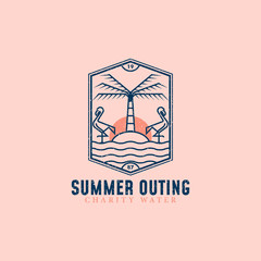 Summer Outing badge logo design. Palm logo design