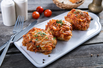 Stufed cabbage rolls in tomato sauce