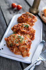 Stufed cabbage rolls in tomato sauce