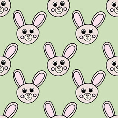 Hares hand drawn in doodle style seamless pattern. Easter bunnies, cute animals. Background for decor and design of children's room, clothes, textiles, wrapping paper, scrapbooking
